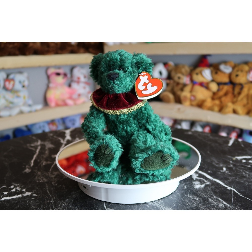 Ty Attic Treasures Laurel Green Christmas Bear Burgundy Gold Collar Plush 1999